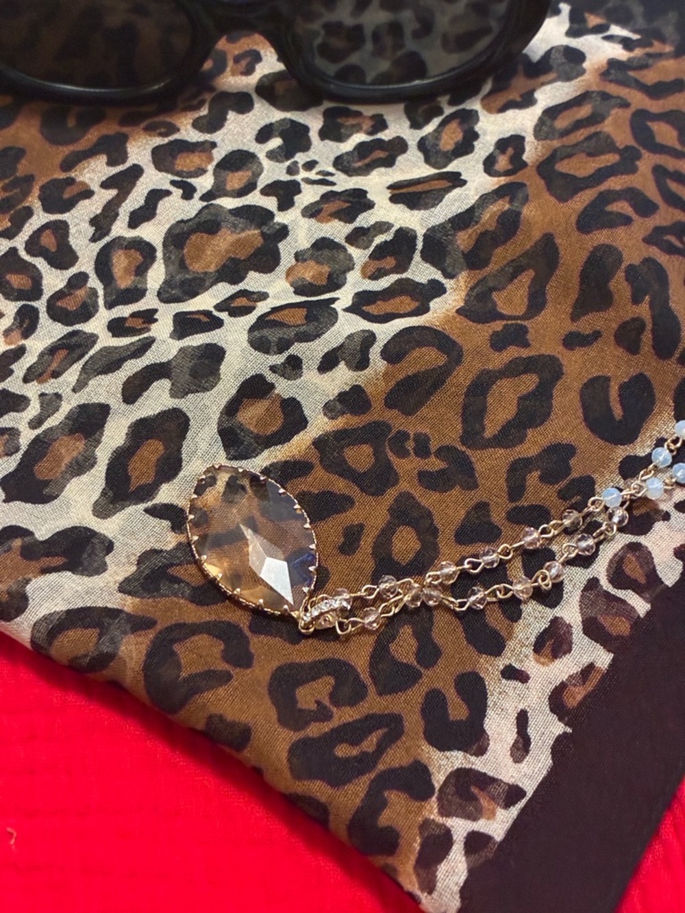 Breakfast at Tiffany’s Bundle: Vintage Leopard Scarf, Gold Necklace, Blk Shades - Picture 3 of 13